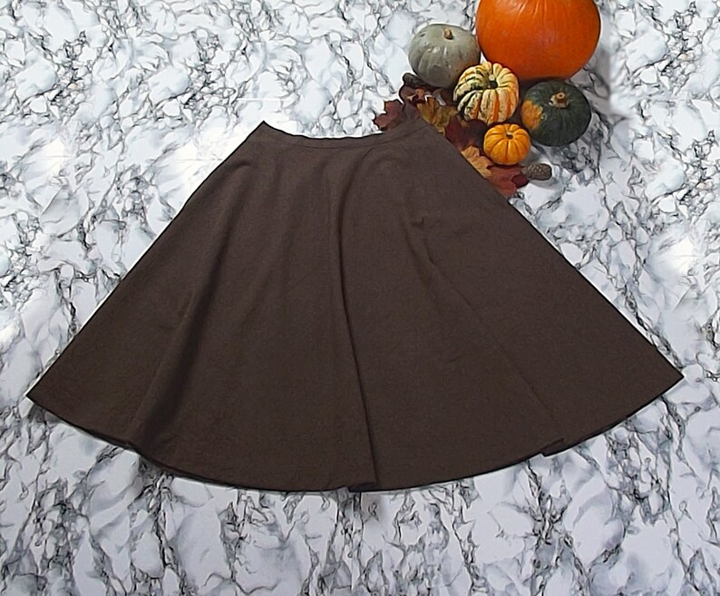 Handmade Brown Cotton Circle Skirt, Midi Length, Pockets, Fully Lined, Dark Brown Full Skirt Made To Order Can Be Made To Measure image 9