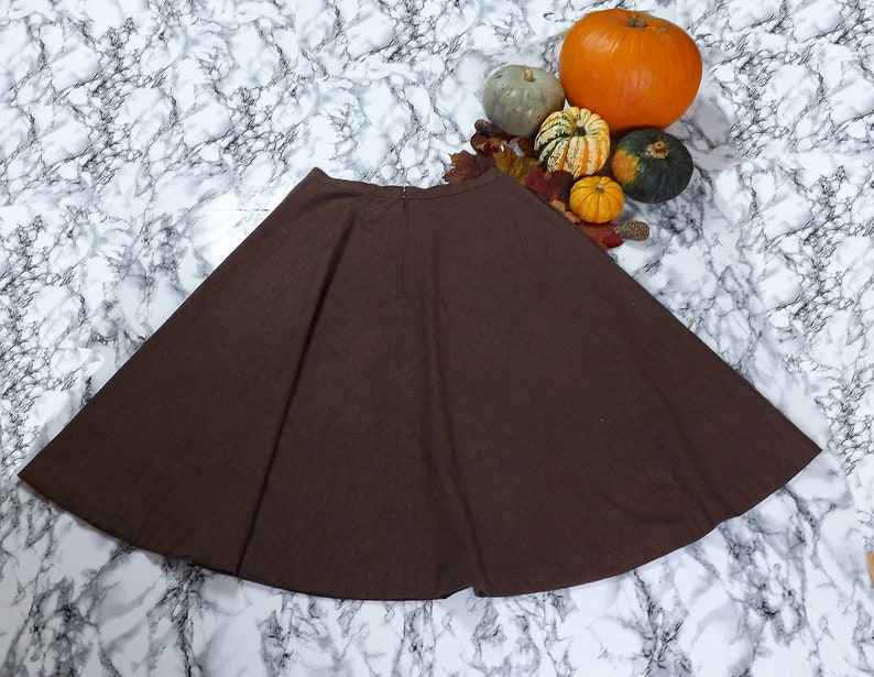 Handmade Brown Cotton Circle Skirt, Midi Length, Pockets, Fully Lined, Dark Brown Full Skirt Made To Order Can Be Made To Measure image 10