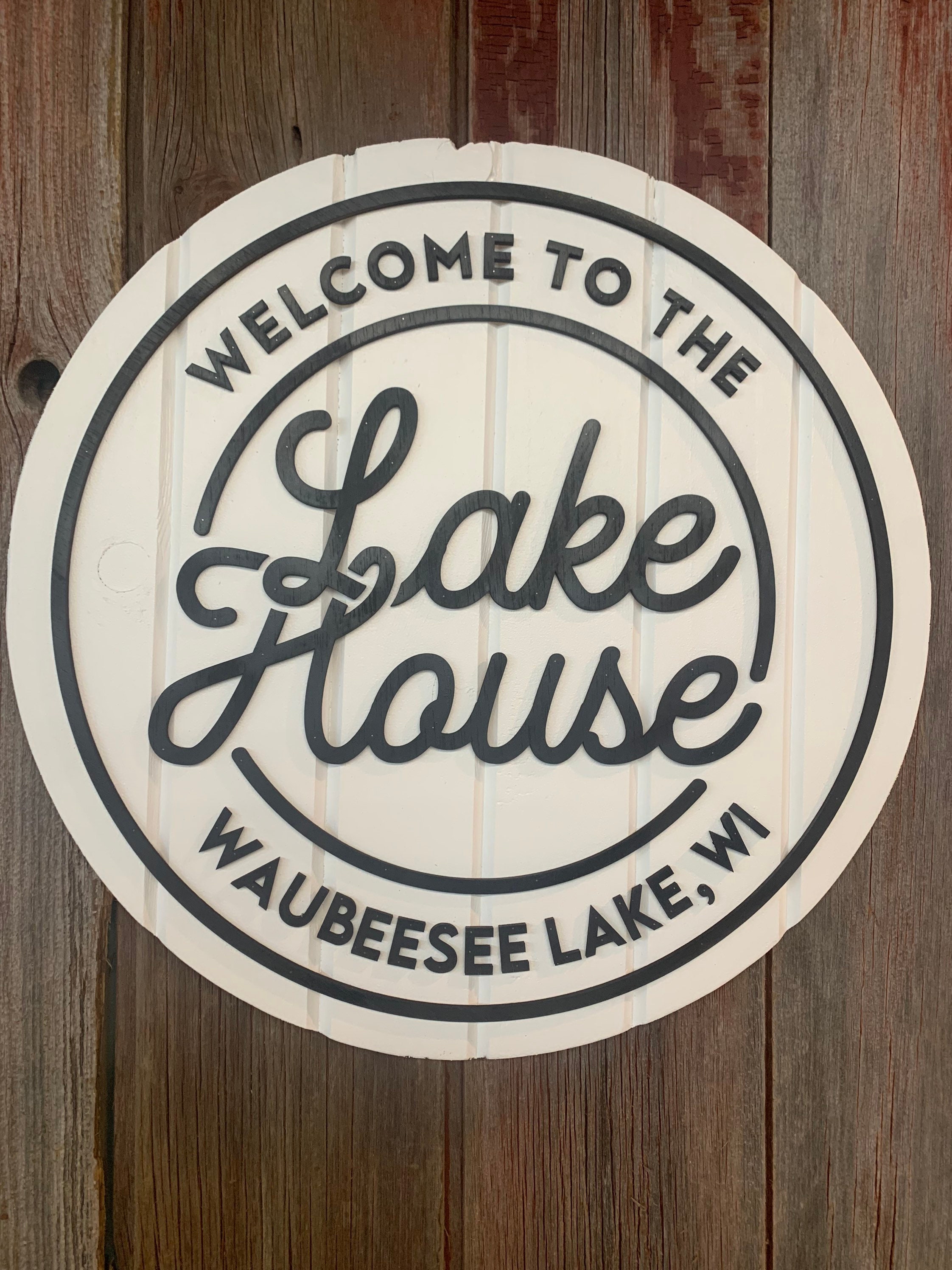 Lake House Welcome Sign Front Door Decor Round Hanging