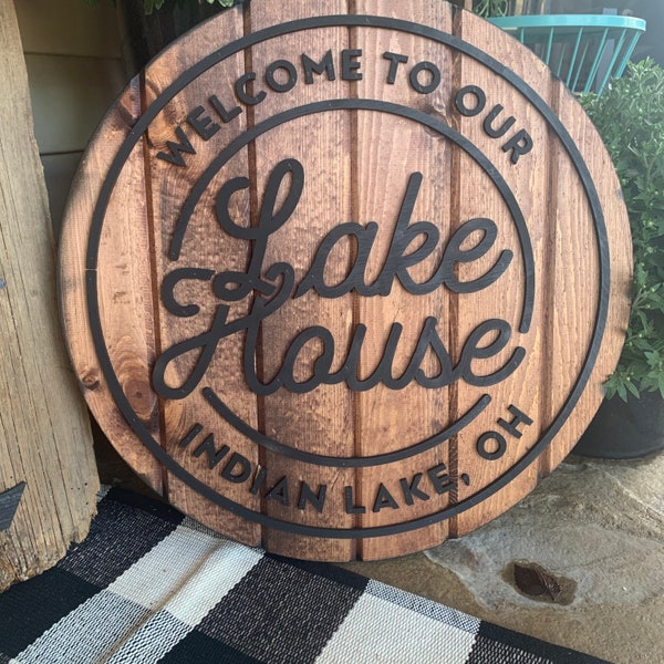 Lake House Welcome Sign Custom - Lake House Round - Welcome To Our Lake House - Any Lake Name Available - Camper Signs