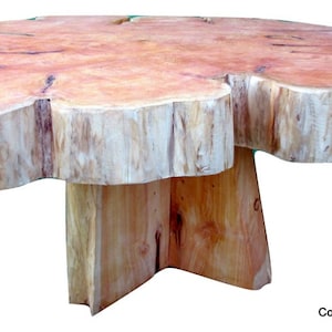 Large Cypress Handmade Tree Slice Slab Coffee Table - Rustic Chilean Log Table