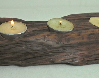 Free Shipping Beautiful New Handmade oak Driftwood 3Tea light Candle Holder Made from Reclaimed Native Chilean Wood. Candelabra, Tealight