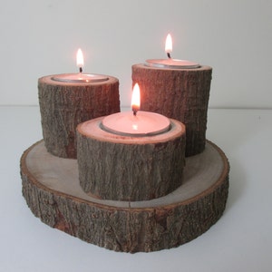 Natürlicher handgemachter Avocado Holz 3 Teelicht Drei Kerzenhalter Aus reclaimed chilenische Avocado Holz. Kandelabra, Kerzenständer, Teelicht
