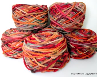 Limited Edition Handspun Hand dyed yarn Pure Bulky Chile Wool Knittin Multicolor Araucania Chunky Skein Burgundy Mossgreen Orange 100g 3.5oz