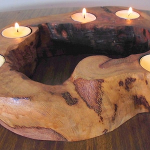 Unique Free Shipping Five Tea Light Oak Wooden Holder From An Oak Tree Trunk Piece