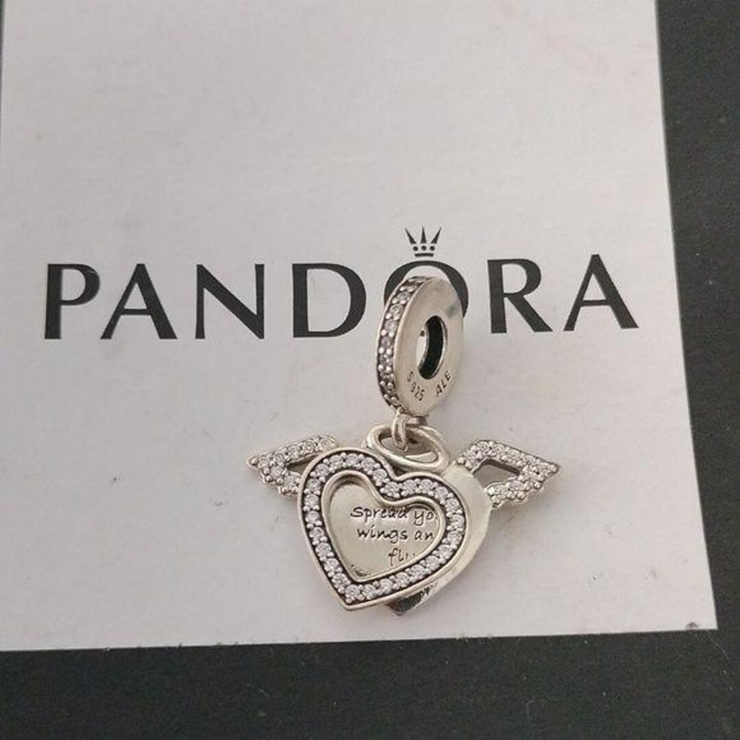 Pandora Sterling Silver Heart + Angel Wings Dangle W/ Clear Zirconia ...