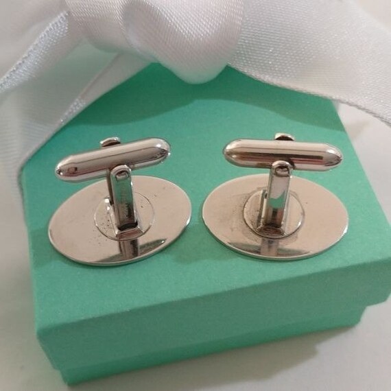 Vintage LaMode Sterling Silver Oval Etched Cuff Links View 3