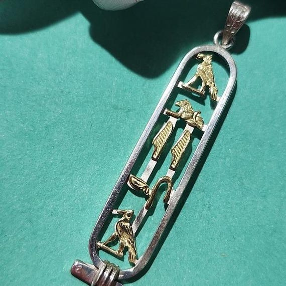 Discoveries Egyptian Imports - Sterling Silver Cartouche withPEACE in Hieroglyphic Symbols - Solid Style - Made in Egypt