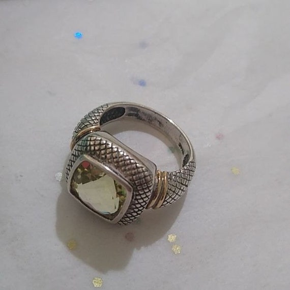 Sterling Silver 925 + 14k Prasiolite Ring, Size 7 - image 5