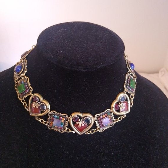 Vintage Mary DiMarco Hearts Necklace Blue, Red and