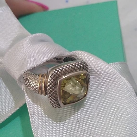 Sterling Silver 925 + 14k Prasiolite Ring, Size 7 - image 1