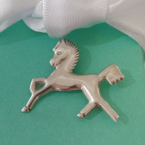 Vintage Sterling Silver Prancing Horse Brooch Pin - image 1