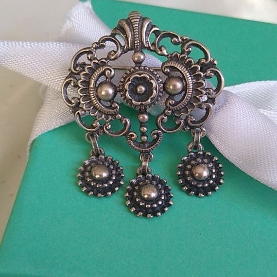 Vintage European Silver 835 Dangle brooch