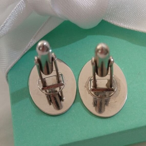 Vintage LaMode Sterling Silver Oval Etched Cuff Links View 4