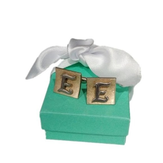Swank Two Tone Initial Letter E Cuff Links - image 1