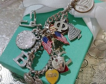 Loaded 1970s Beta Sigma Phi International Sorority Charm Bracelet