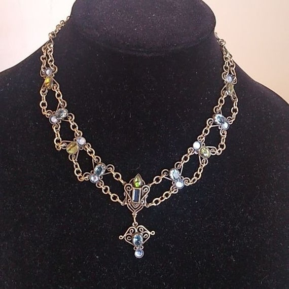 Vintage Mary DiMarco Necklace Blue and Green Ston… - image 1