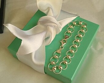 Vintage Italian Sterling Silver Link + Bead Bracelet, 7&quot;