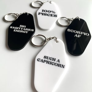 Zodiac Motel Keychain – Custom Astrological Sign – Acrylic Key Tag – Astrology Gift – Big [Sign] Energy – Such a [Sign] – Horoscope Keychain