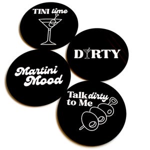 Martini Acrylic Coaster Set – Hand Painted Laser Engraved Coasters | Cocktail Party Bar Cart Decor | Set of 4 | Hostess or Girls Night Gift