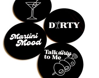 Martini Acrylic Coaster Set – Hand Painted Laser Engraved Coasters | Cocktail Party Bar Cart Decor | Set of 4 | Hostess or Girls Night Gift
