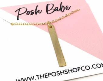 Minimalistische Gold Lange Rechteck Halskette - Posh Babe Collection