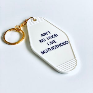 Ain&#39;t No Hood Keychain - Vintage Motel Shaped Keytag - Hand-Stamped