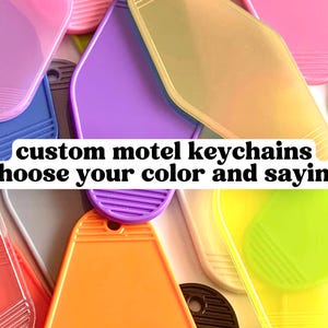 Custom Motel Keychains - Hot Foil Stamped w/ Your Choice of Name/Saying - Up to 4 Lines of Text - Choose Your Color