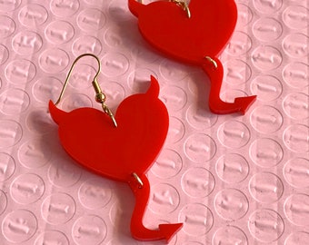 Devil Heart Acrylic Earrings
