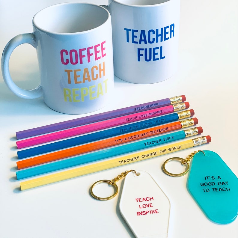 Teacher Appreciation Gift Set with Mug, Keychain, and Pencil Set Choose Your Mug Choose Your Keychain image 1