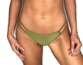 BOTTOM* Olive Green Brazilian Bikini Bottom, Ruched Bottoms, Cheeky Swimwear, Olive Green Bikini, Cheeky Bikini, "Zuma"