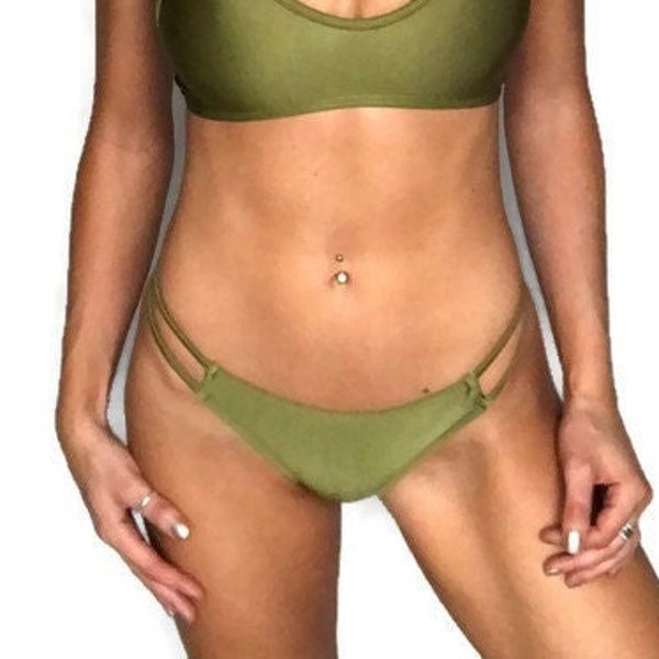 BOTTOM* Olive Green Brazilian Bikini Bottom, Ruched Bottoms, Cheeky Swimwear, Olive Green Bikini, Cheeky Bikini, "Zuma"