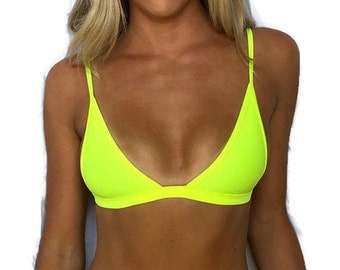 TOP* Large Neon Green Brazilian Bikini Top, Neon Green Swimsuit "Bali", Strappy Bathing Suit Swimwear Cheeky Bottom