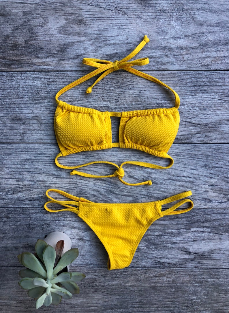 Yellow Cheeky Bikini Yellow Brazilian Bikini Set Swimsuit Etsy