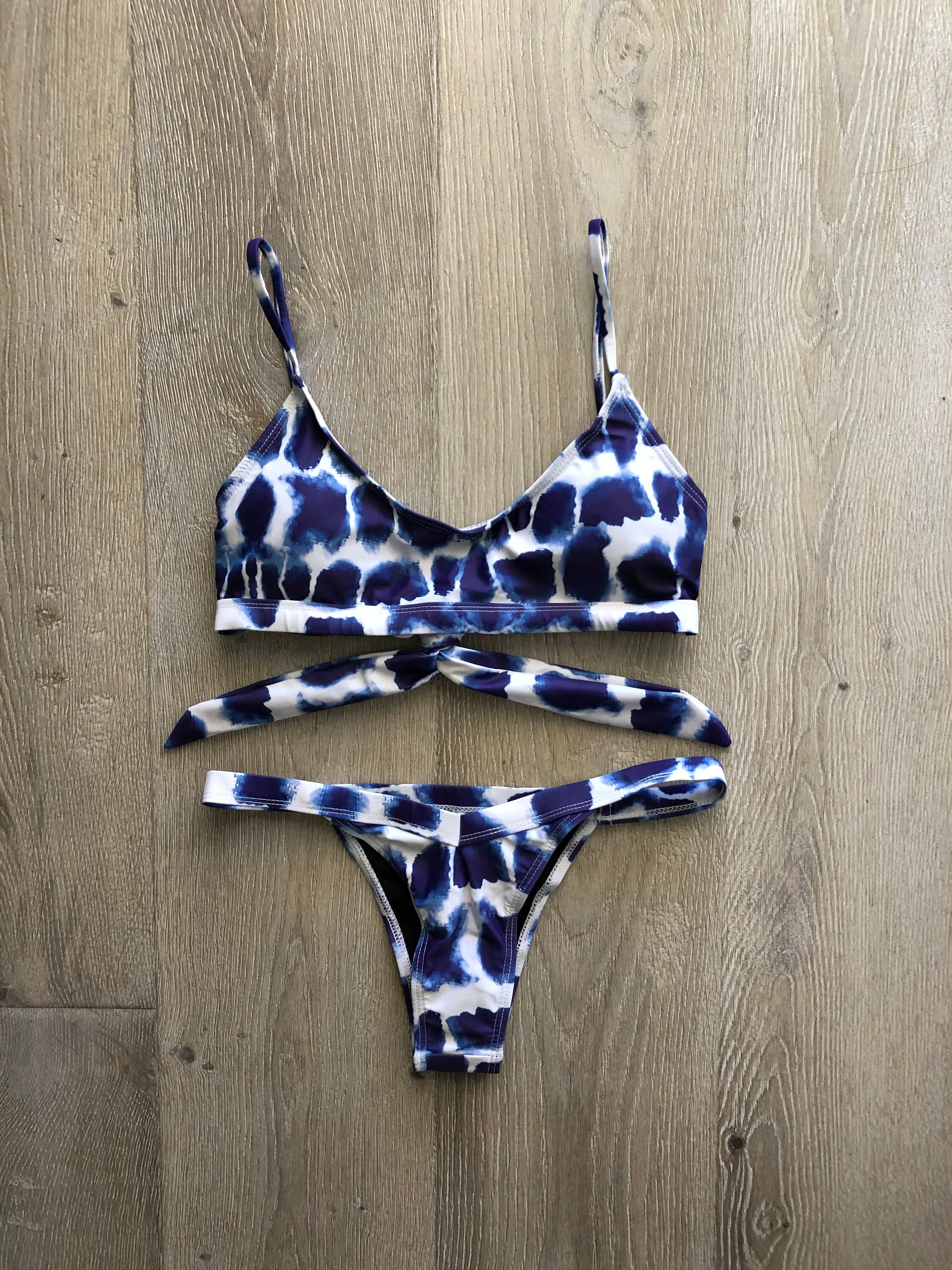 Blue and White Tie Dye Bikini Set Ruched Bikini Two Piece - Etsy