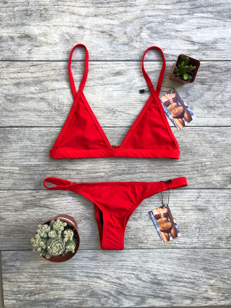 Bright Red Brazilian Bikini Set Swimsuit Bali Red Etsy