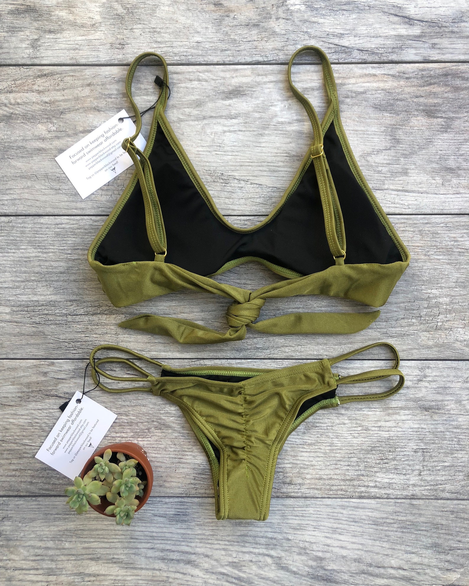 Olive Green Brazilian Bikini Set Ruched Two Piece Cheeky Etsy Australia
