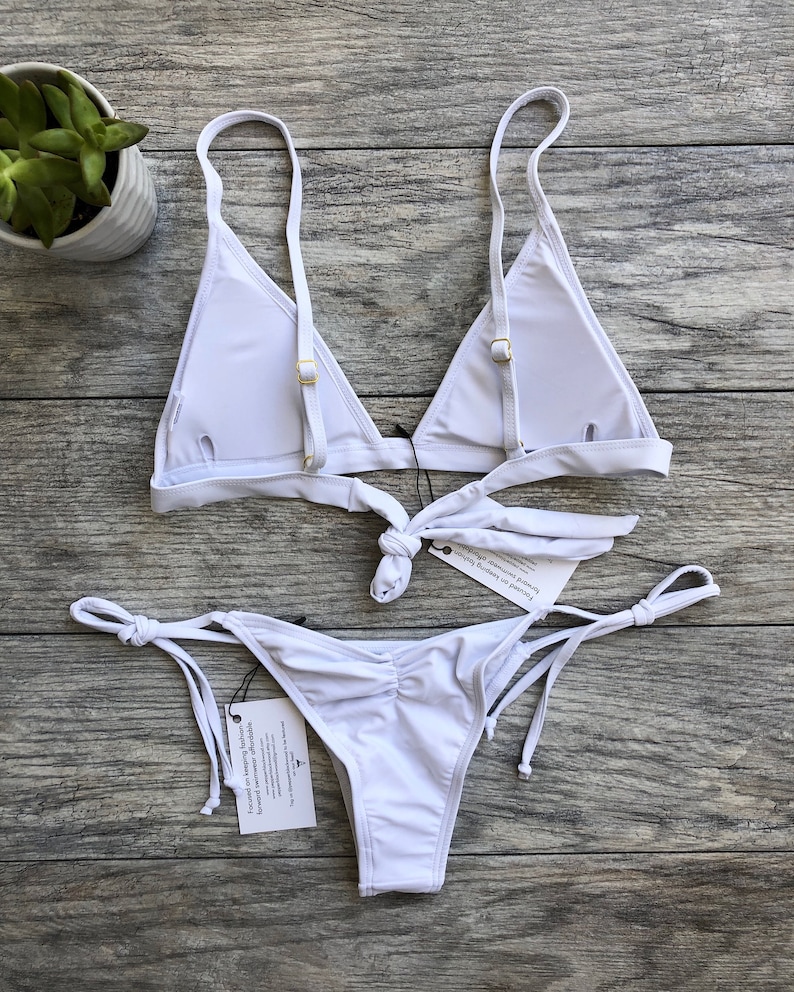 White Bikini Set Ruched Bikini White Two Piece Cheeky Swim Etsy