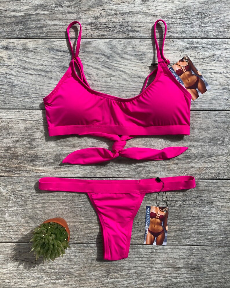 Pink Cheeky Bikini Set Pink Two Piece Cheeky Swimsuit Etsy