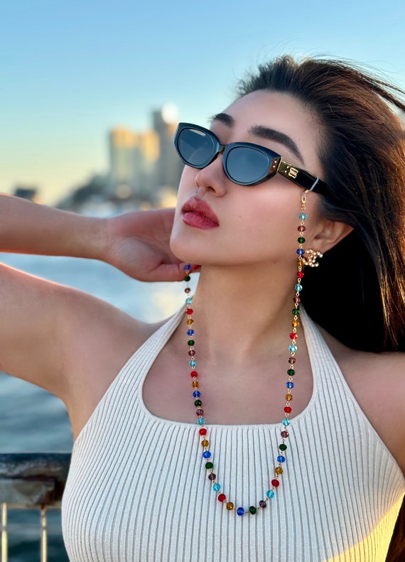 Rainbow Crystal Beaded Holiday Christmas Sunglasses Chain: 3  display picture 2