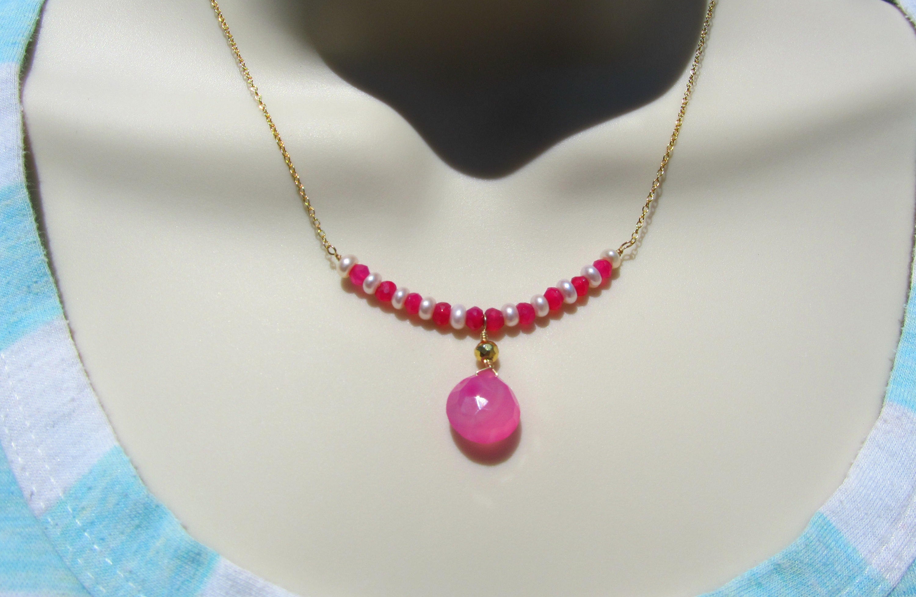 Hot pink stone necklace Clearance