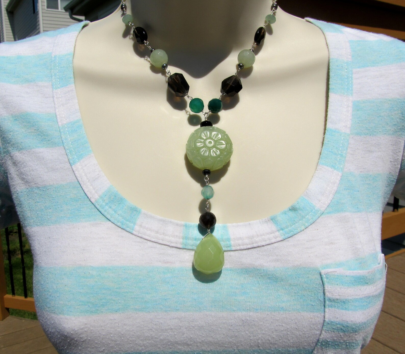 Asian Inspired Serpentine Necklace Hand Carved Jade Necklace Etsy