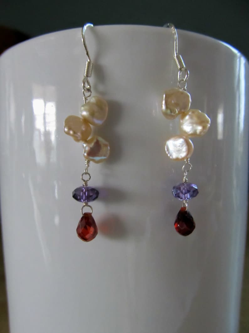 girl friend jewelry keshi pearl earrings garnet earrings sterling silver multi gemstone earrings wife jewelry idea amethyst earrings