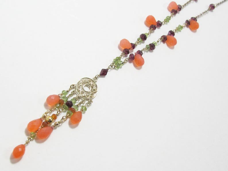 wife jewelry idea Orange chalcedony necklace girl friend jewelry boho jewelry wife multicolor necklace multi gemstone cascade necklace