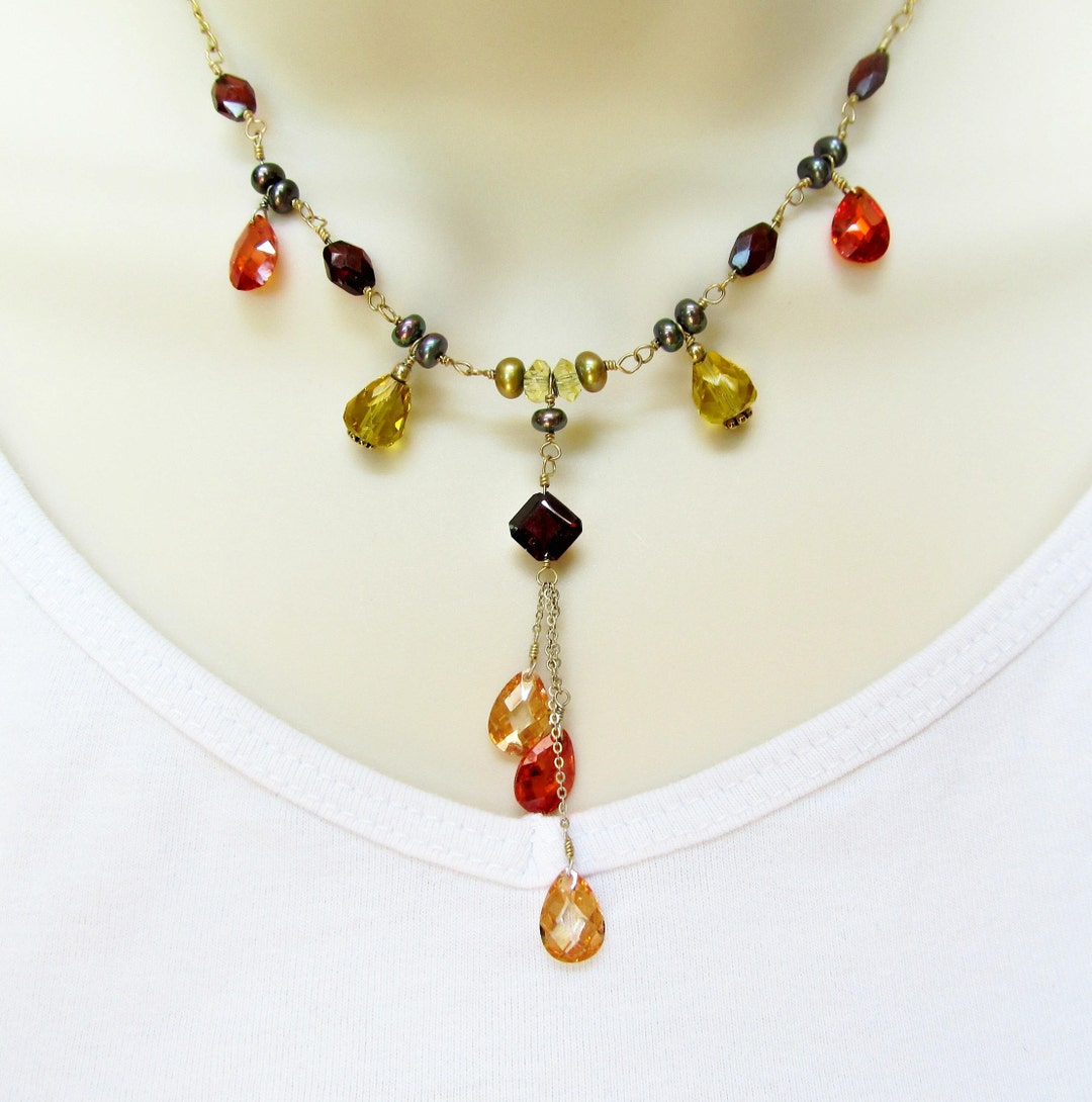 Citrine Necklace Wife Jewelry Idea Multicolor Necklace Etsy