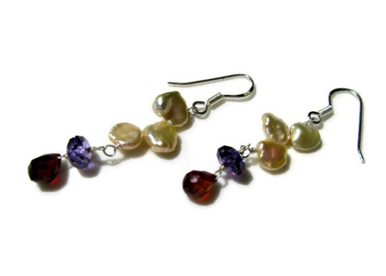 girl friend jewelry keshi pearl earrings garnet earrings sterling silver multi gemstone earrings wife jewelry idea amethyst earrings