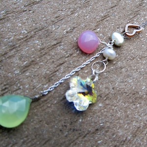 Aqua chalcedony necklace, wife jewelry idea, girl friend jewelry, multicolor necklace, pink chalcedony, cascade necklace delicate necklace