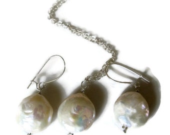 Coin pearl jewelry set, June birthstone jewelry, wife jewelry idea, girl friend jewelry, wedding jewelry, real pearl jewelry, bridal jewelry