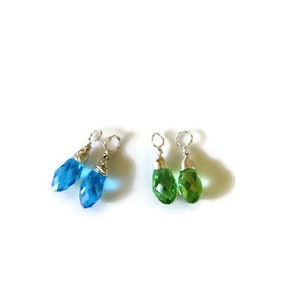 Mix and match jewelry, Pair of crystal charm for interchangeable earrings , green peridot or blue topaz, add on charm, birthstone jewelry