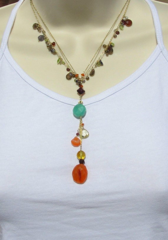 colorful multi gemstone necklace double strand necklace wife